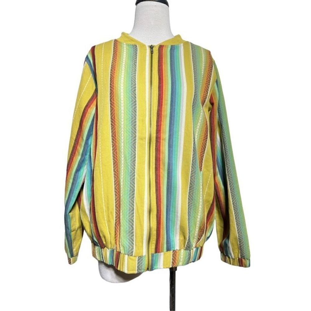 Lucky & Blessed Southwest Boho Bomber Jacket  Aztec Rainbow Striped Large